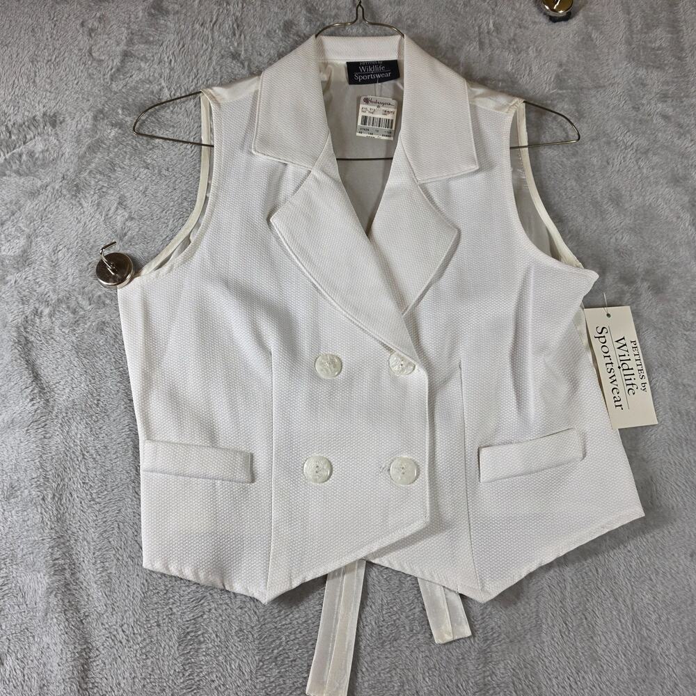 NWT Wildlife Sportswear Petite White Vest USA Double Breasted Textured Size PS